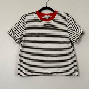 COS Black and White Striped Top with Red Orange Trim